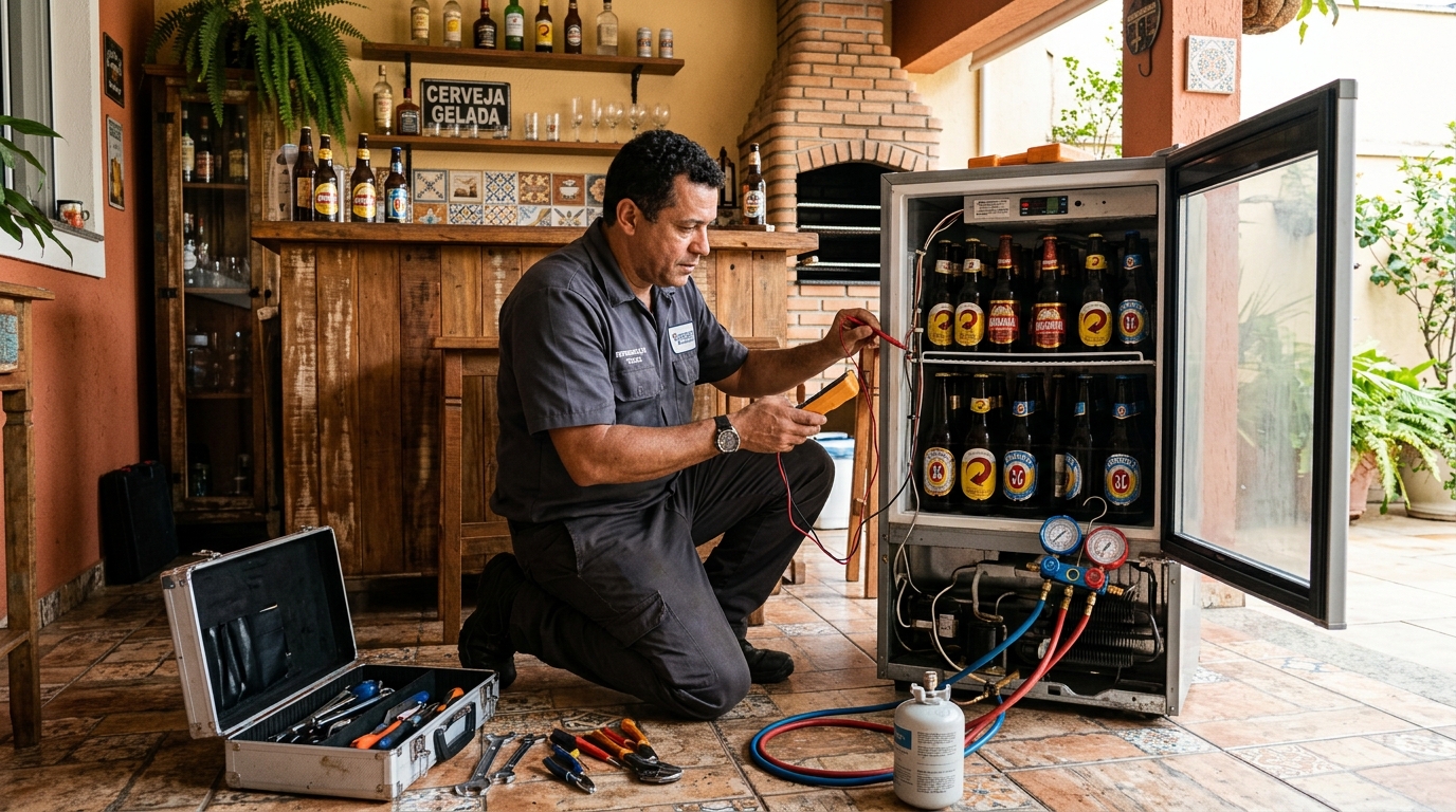 Recarga de gás refrigerante em cervejeira em atendimento em Marília‑SP